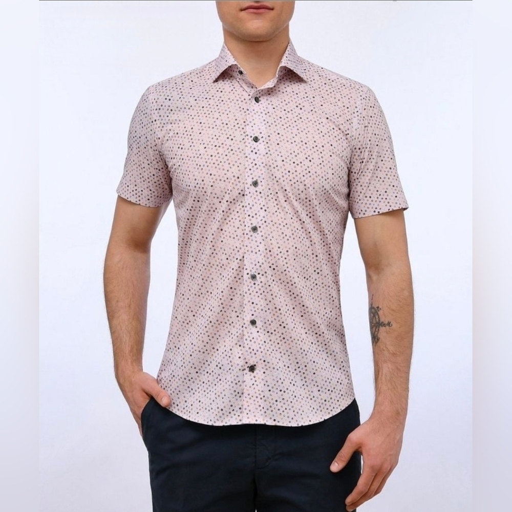 Emanuel Berg Byron Circle Pattern Stretch-Cotton Shirt Sz 41 Cm 16"